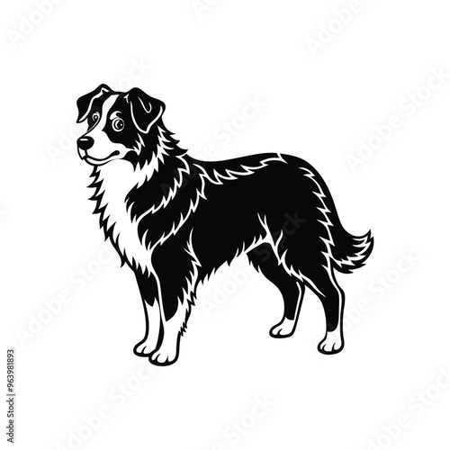 Silhouette of intelligent Australian shepherd dog vector clipart design