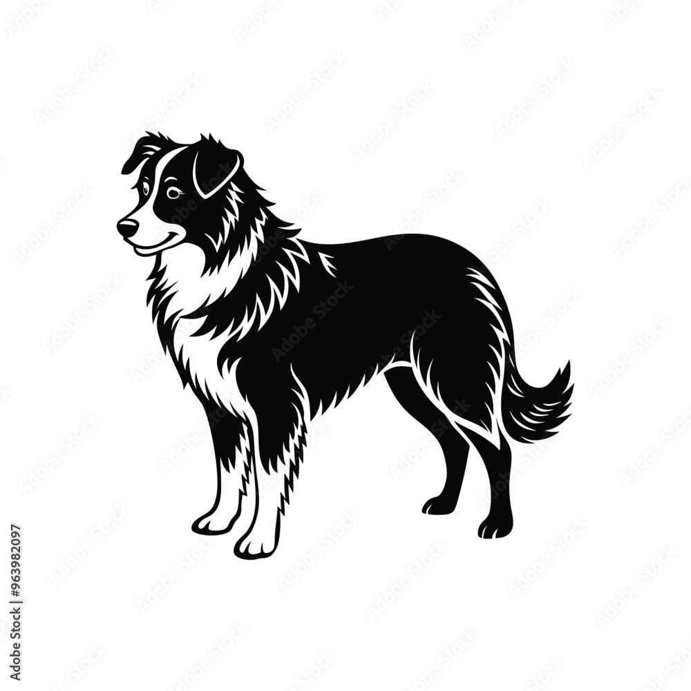 Silhouette of athletic Australian shepherd dog vector clipart design Silhouette of athletic Australian shepherd dog vector clipart design