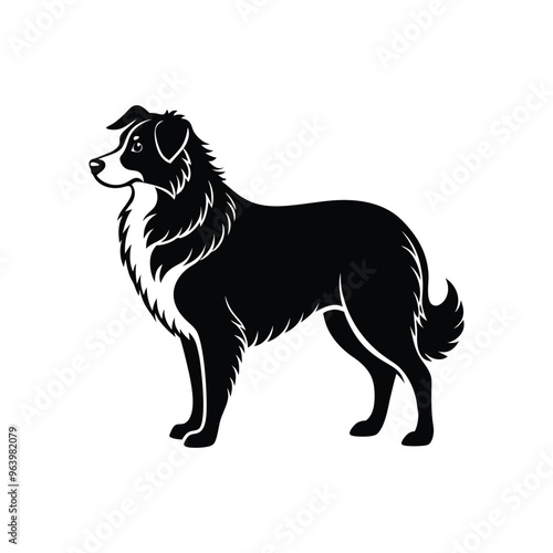 Silhouette of protective Australian shepherd dog vector clipart design