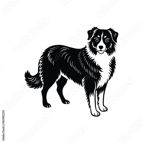 Silhouette of friendly Australian shepherd dog vector clipart design