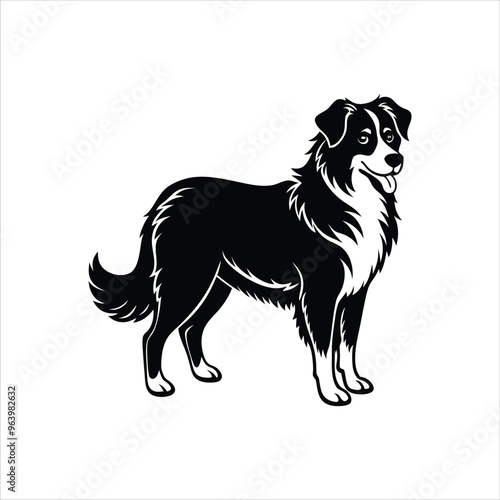 Silhouette of obedient Australian shepherd dog vector clipart design