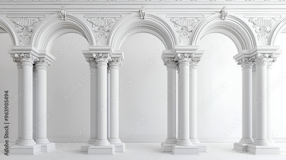 Fototapeta premium 3D rendering corridor pillars background3d render of a corridor with columns 3d rendering white corridor pillars background AI generated