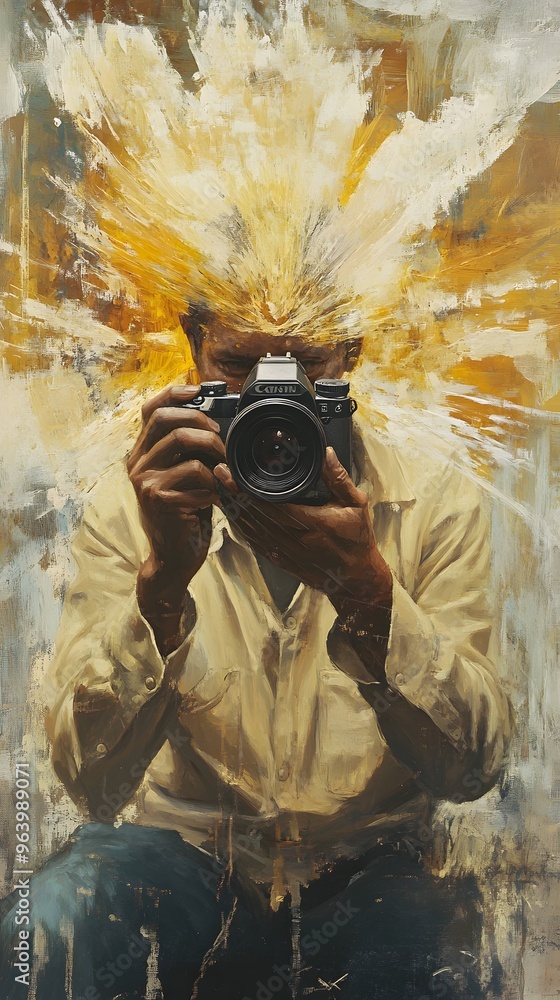 Fototapeta premium 64. An artist holding a camera, capturing moments of inspiration