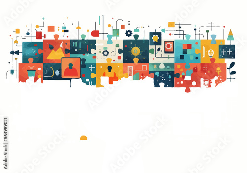 Creative Conceptual Web Design for Business Success with Puzzles and Hands, Minimalistic Vector Illustration Representing Strategy, Problem Solving, and Teamwork, Vibrant Colorful Graphic Elements