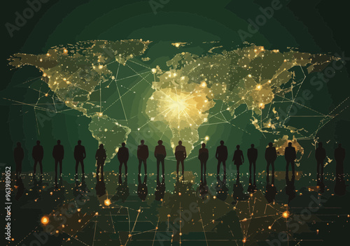 Global Business Team Network Connecting International Markets with Digital World Map Illustration - Concept of Connectivity, Collaboration, and Worldwide Commerce