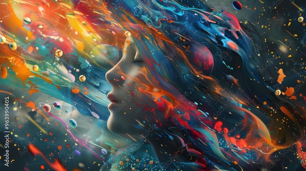 Abstract Portrait of a Woman in a Whirlwind of Colors Abstract Portrait of a Woman in a Whirlwind of Colors