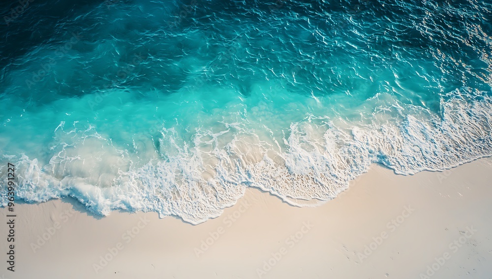 Serenity by the Shore: Aerial View of Turquoise Waves and Sandy Beach Serenity by the Shore: Aerial View of Turquoise Waves and Sandy Beach
