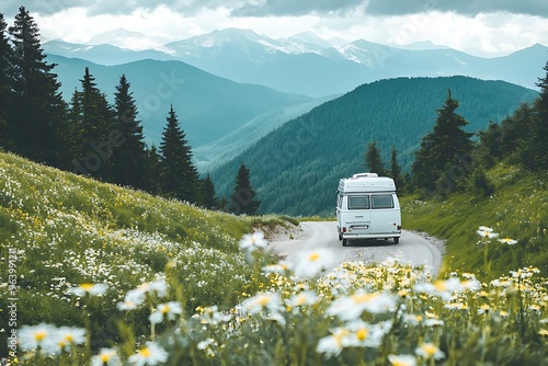 Fototapeta Naklejka Na Ścianę i Meble -  tourist van on the road