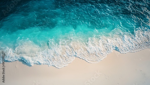 Serenity by the Shore: Aerial View of Turquoise Waves and Sandy Beach