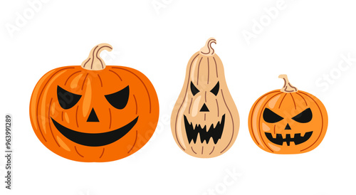 Three Halloween pumpkins illustration vector
