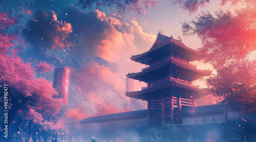 Japanese background, anime wallpaper, digital art, pc wallpaper. anime. Illustrations 