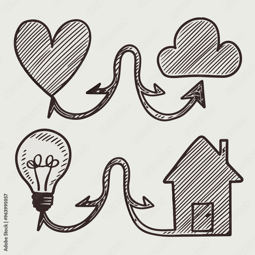 Hand-drawn doodle-style shapes and arrows illustration.. Hand-drawn doodle-style shapes and arrows illustration..