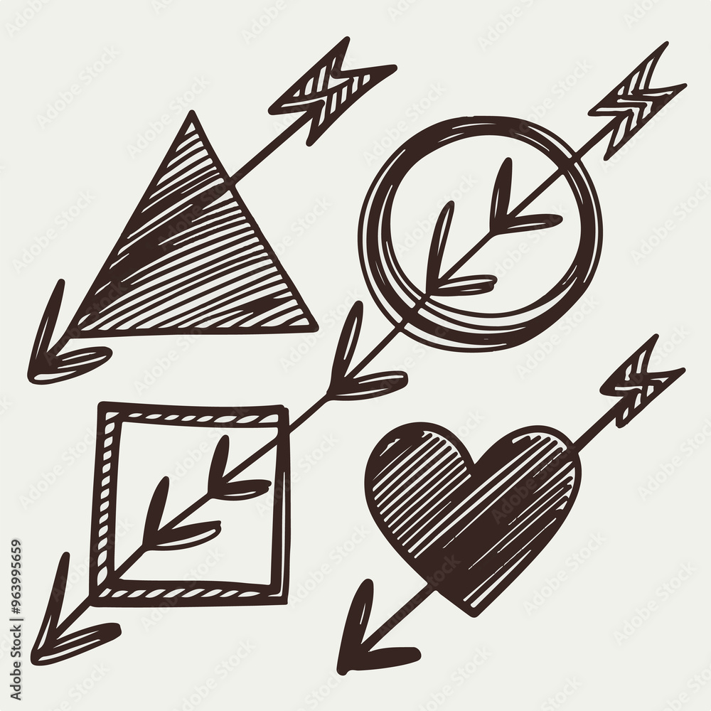 Fototapeta premium Hand-drawn doodle-style shapes and arrows illustration..