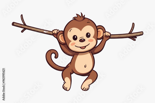 Cute monkey hanging branch