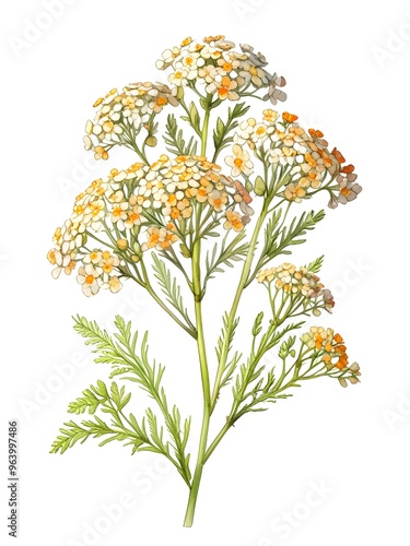 Yarrow Watercolor Flowers Leaves Plants Illustration