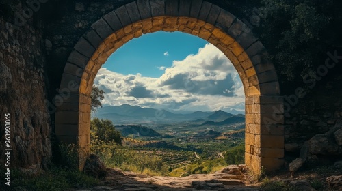 Nature framed by stone arch