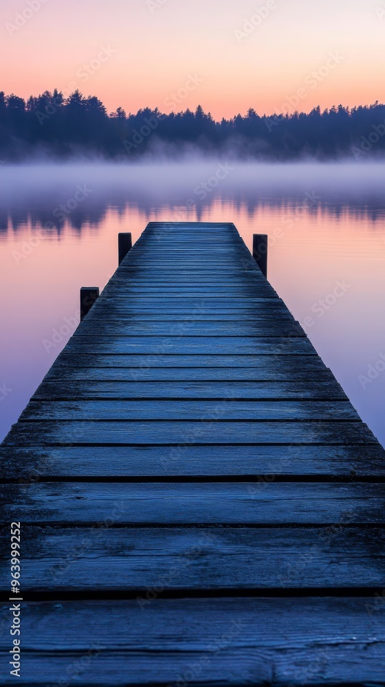 Wooden pier on a calm lake during Wooden pier on a calm lake during