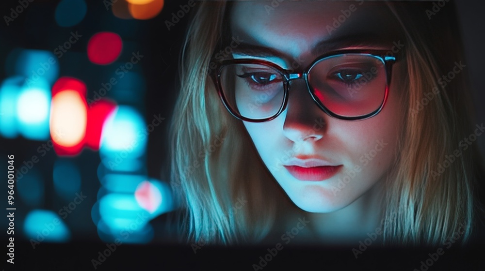 Glasses laptop woman