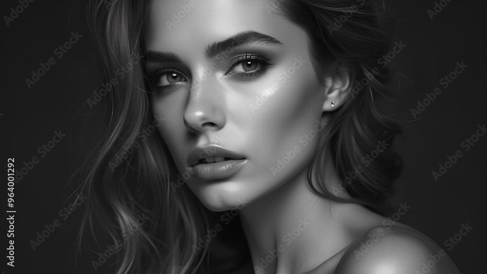 Monochrome Beauty Portrait black and white photo of a woman for fashion beauty skincare concepts makeup cosmetics glamour themes magazine covers and beauty advertisements Monochrome Beauty Portrait black and white photo of a woman for fashion beauty skincare concepts makeup cosmetics glamour themes magazine covers and beauty advertisements