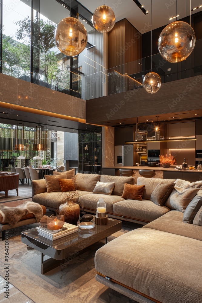 A luxurious living space with a blend of modern and high-end elements A luxurious living space with a blend of modern and high-end elements