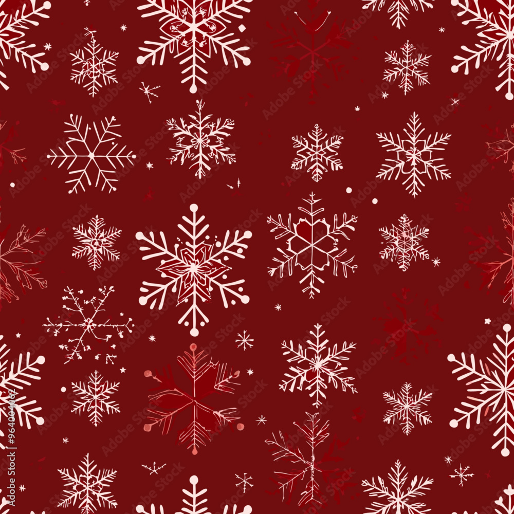 Seamless winter pattern with white snowflakes on a festive red background
Seamless winter pattern with white snowflakes on a festive red background