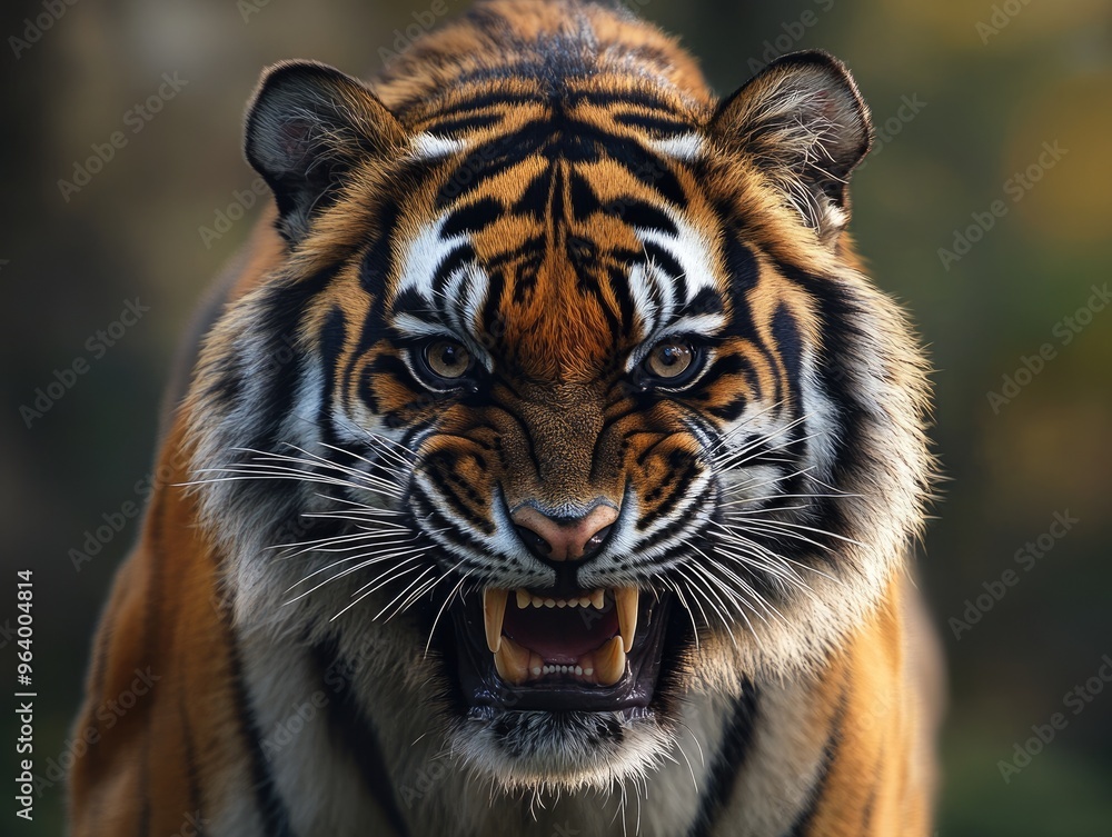 Close up head shot Sumatran tiger looking at camera .Generative ai Close up head shot Sumatran tiger looking at camera .Generative ai
