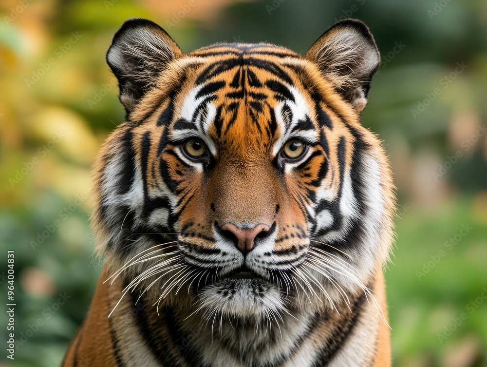 Close up head shot Sumatran tiger looking at camera .Generative ai Close up head shot Sumatran tiger looking at camera .Generative ai