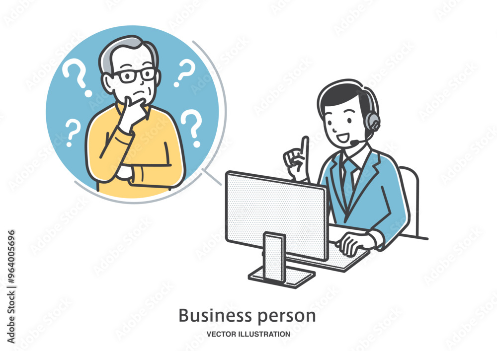 オンラインでアドバイザーに相談するシニアの男性