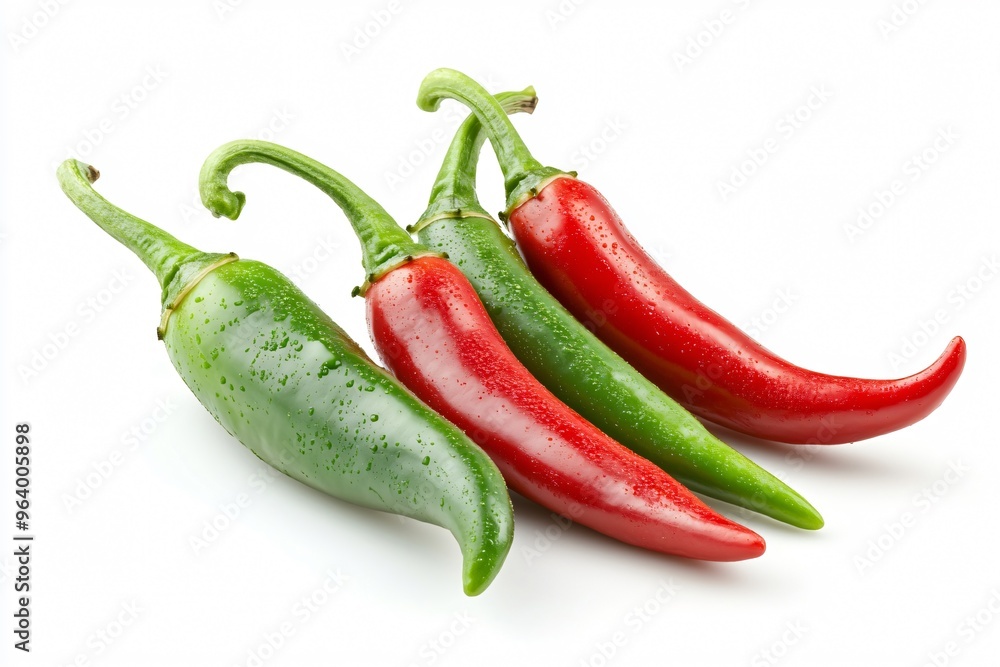 Green and Red Chili Peppers Isolated on White Background Green and Red Chili Peppers Isolated on White Background