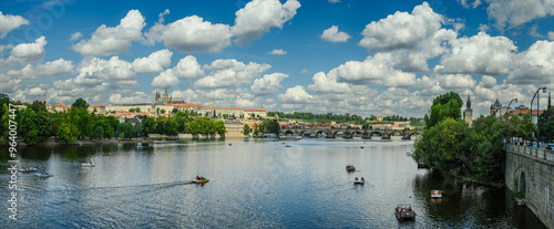 Photography prague panorama with hradcany castle and charles bridge