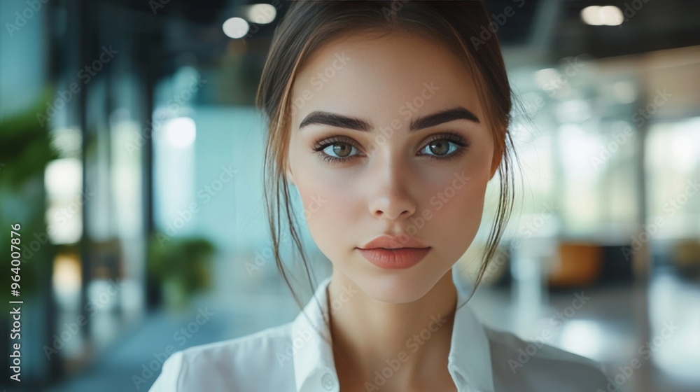 Serious woman looks at camera. Serious woman looks at camera.
