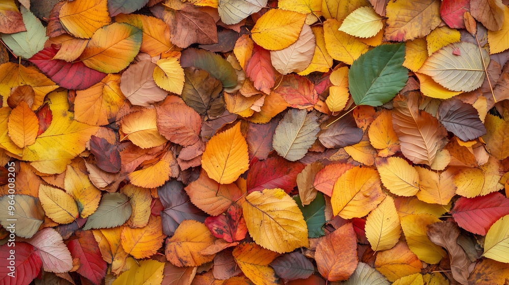 Autumn leaves background. Tree leaves of different colors filling the space, Wallpaper or backdrop autumn design for poster, promotion.