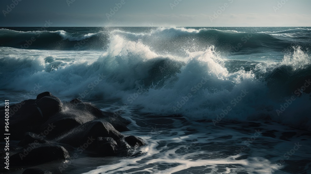 Stormy Waves Crashing onto Rocky Shore Stormy Waves Crashing onto Rocky Shore