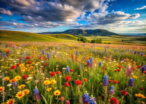 Grasslands wildflowers swaying like silk threads in the breeze, weaving a tapestry of wonder