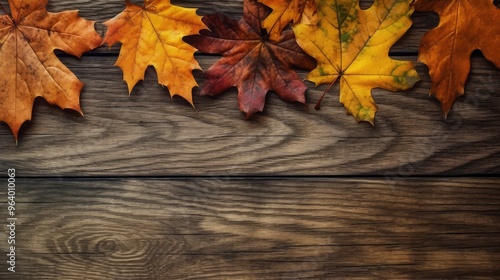 Vibrant Autumn Leaves on Wooden Background