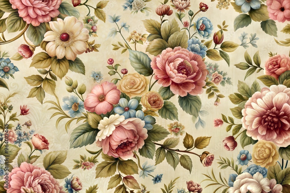 Floral pattern with roses peonies and wildflowers in soft pastel colors Floral pattern with roses peonies and wildflowers in soft pastel colors