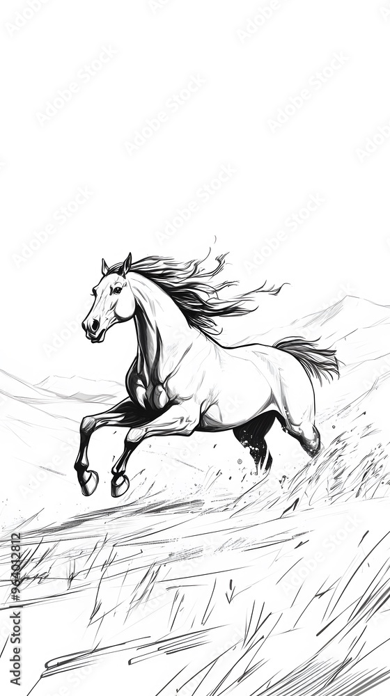 A White Horse Running Through Tall Grass A White Horse Running Through Tall Grass