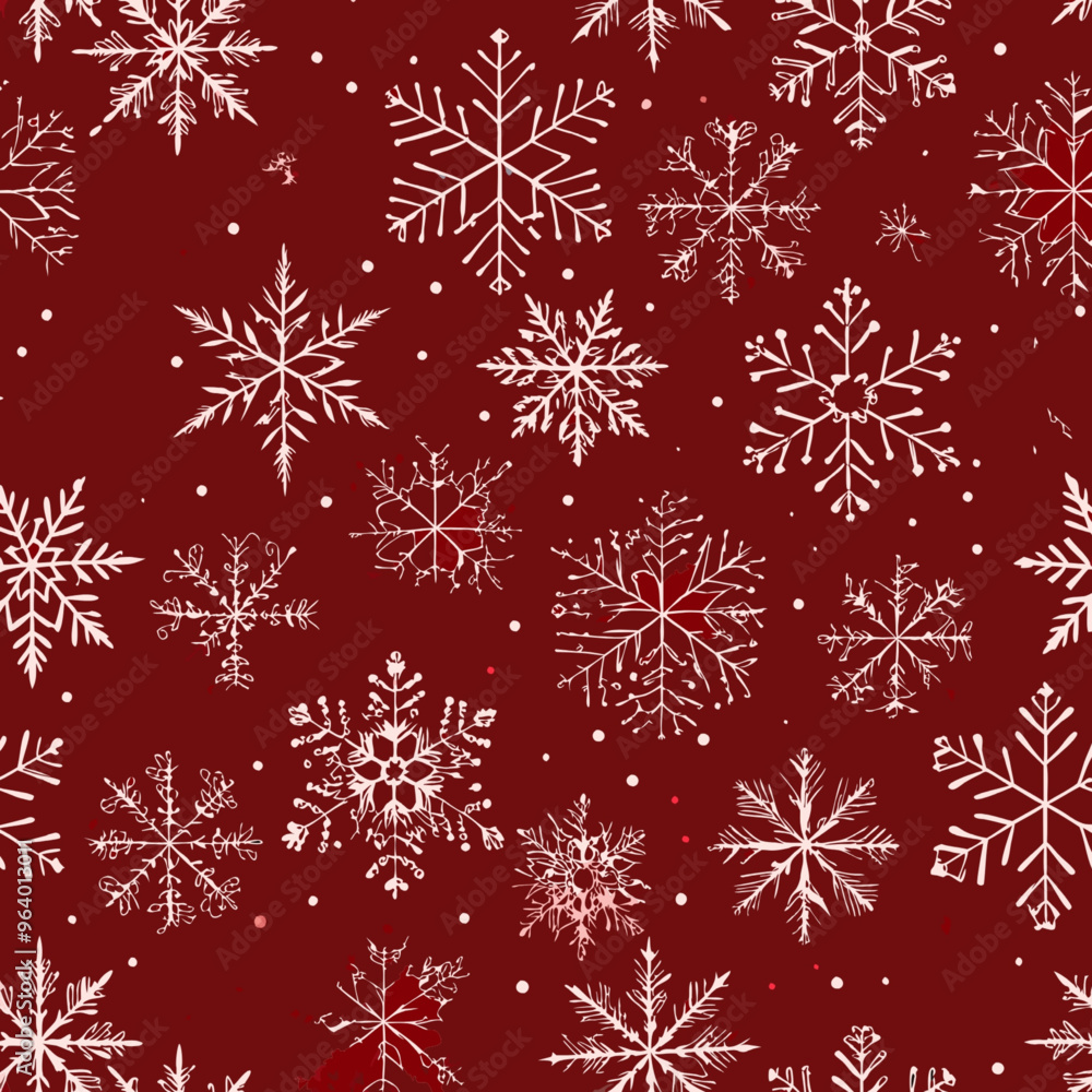 Seamless winter pattern with white snowflakes on a festive red background
Seamless winter pattern with white snowflakes on a festive red background
