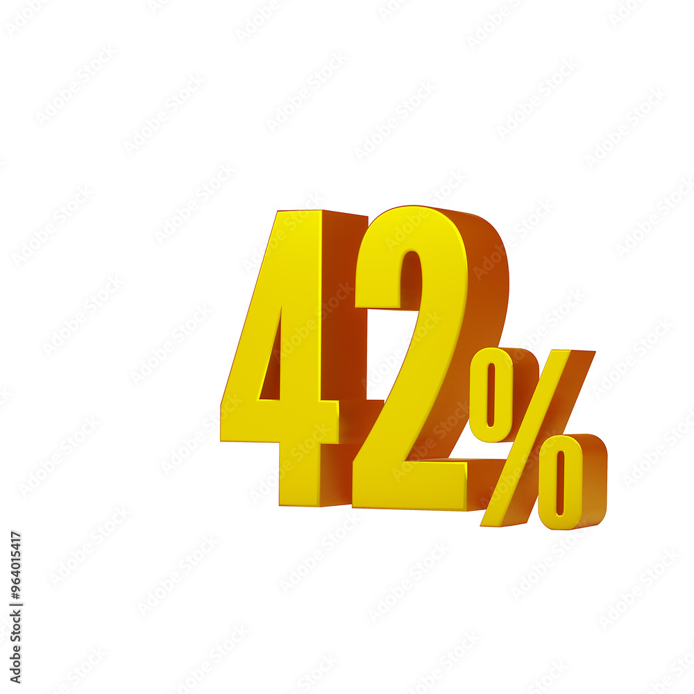3d illustration of golden number 42 percent or 42% isolated on white background. 3d render. 3d illustration of golden number 42 percent or 42% isolated on white background. 3d render.