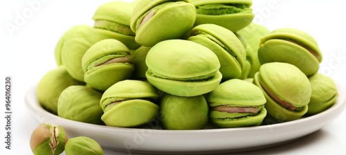 Wallpaper Mural Delicious green macarons displayed on a plate with vibrant colors in a clean kitchen setting Torontodigital.ca