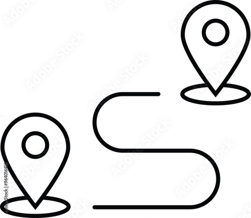 Simple route line icon. Navigation symbol destination with location pins. Road map icon. Editable Stroke. Vector illustration