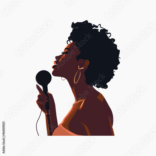 Stylish singer silhouette with microphone