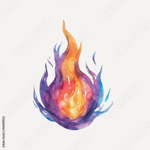 Colorful watercolor flame illustration