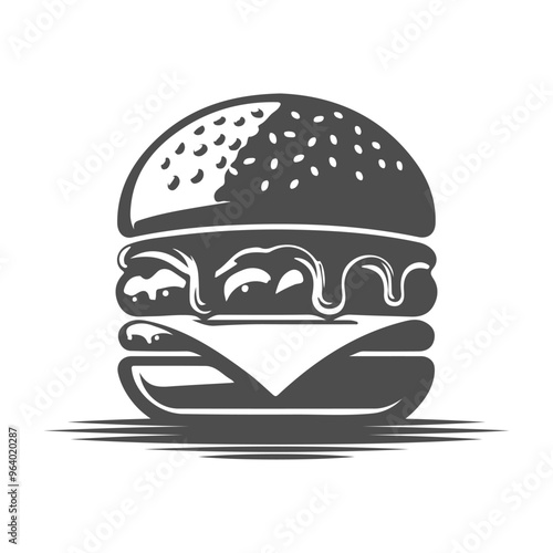 A vector silhouette drawing of a hamburger. Icon on white background.