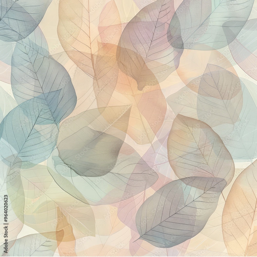 Colorful translucent leaves in pastel hues overlaying each other on a soft background, creating a delicate and airy visual effect. Nature concept. Colorful translucent leaves in pastel hues overlaying each other on a soft background, creating a delicate and airy visual effect. Nature concept.