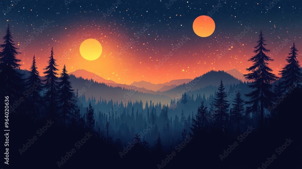 Night sky depicted in flat design style with geometric shapes and minimal colors, providing a clean and modern view of the celestial scene. Night sky depicted in flat design style with geometric shapes and minimal colors, providing a clean and modern view of the celestial scene.
