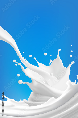 Realistic white milk splash flowing yogurt cream isolated on background. 3d realistic yogurt wave border. Vector Mesh gradient wes used