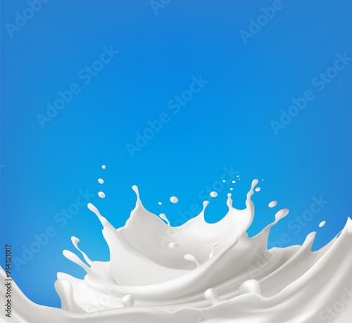 Realistic white milk splash flowing yogurt cream isolated on background. 3d realistic yogurt wave border. Vector Mesh gradient wes used