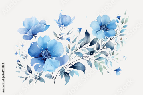 Elegant blue watercolor floral illustration