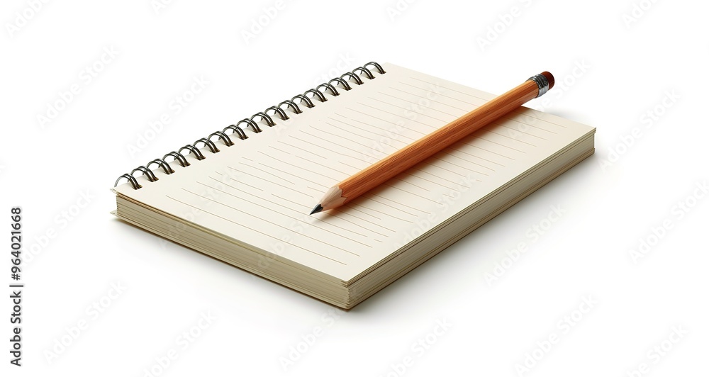 Blank notebook with pencil, isolated on white background. Ready for writing, notes, ideas. Blank notebook with pencil, isolated on white background. Ready for writing, notes, ideas.